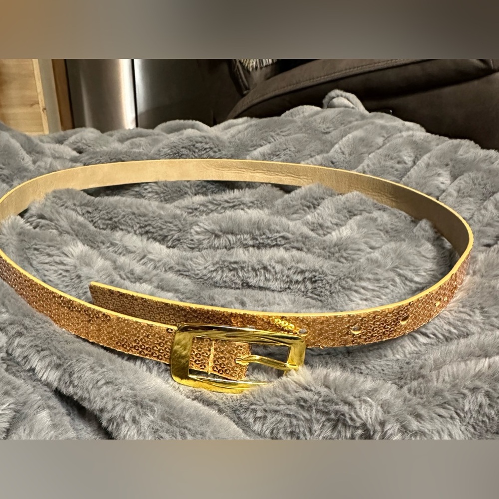 Gold Sequin Belt. 39”. In good condition